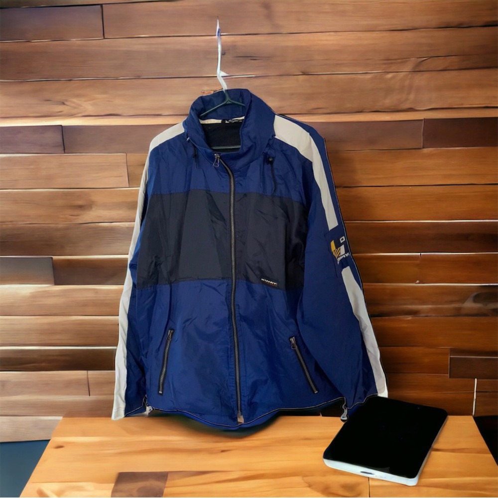 K-Way Nautique unisex Full Zip Jacket With Hood Large 2 tone blue and Navy Blue